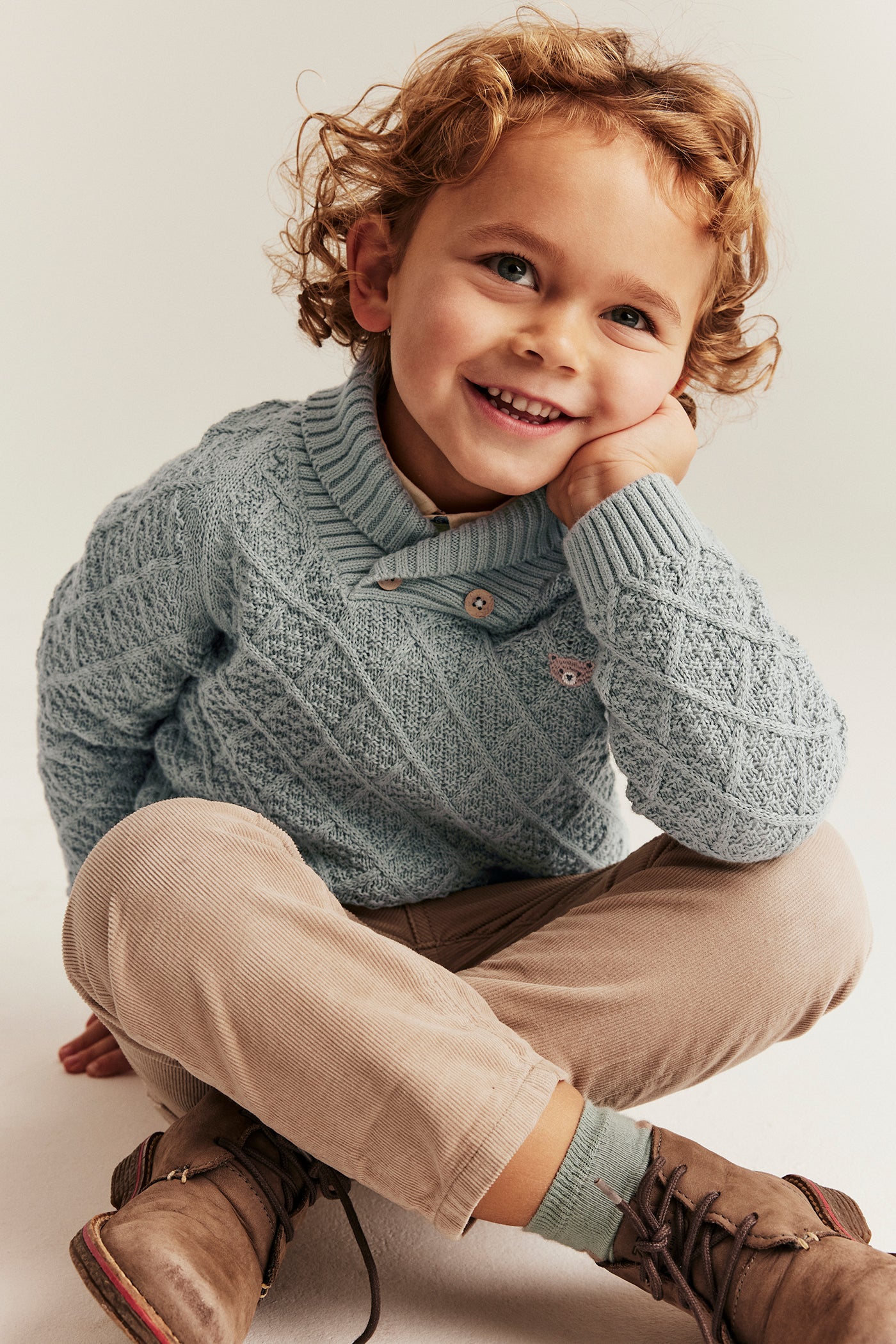 Baby & kids´ green knitted jumper with teddy bear