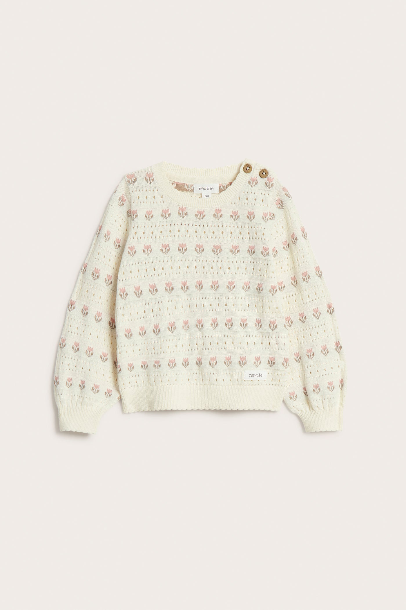 Baby white jacquard-knitted floral jumper