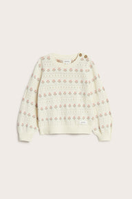 Baby white jacquard-knitted floral jumper