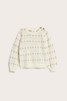 Baby white jacquard-knitted floral jumper