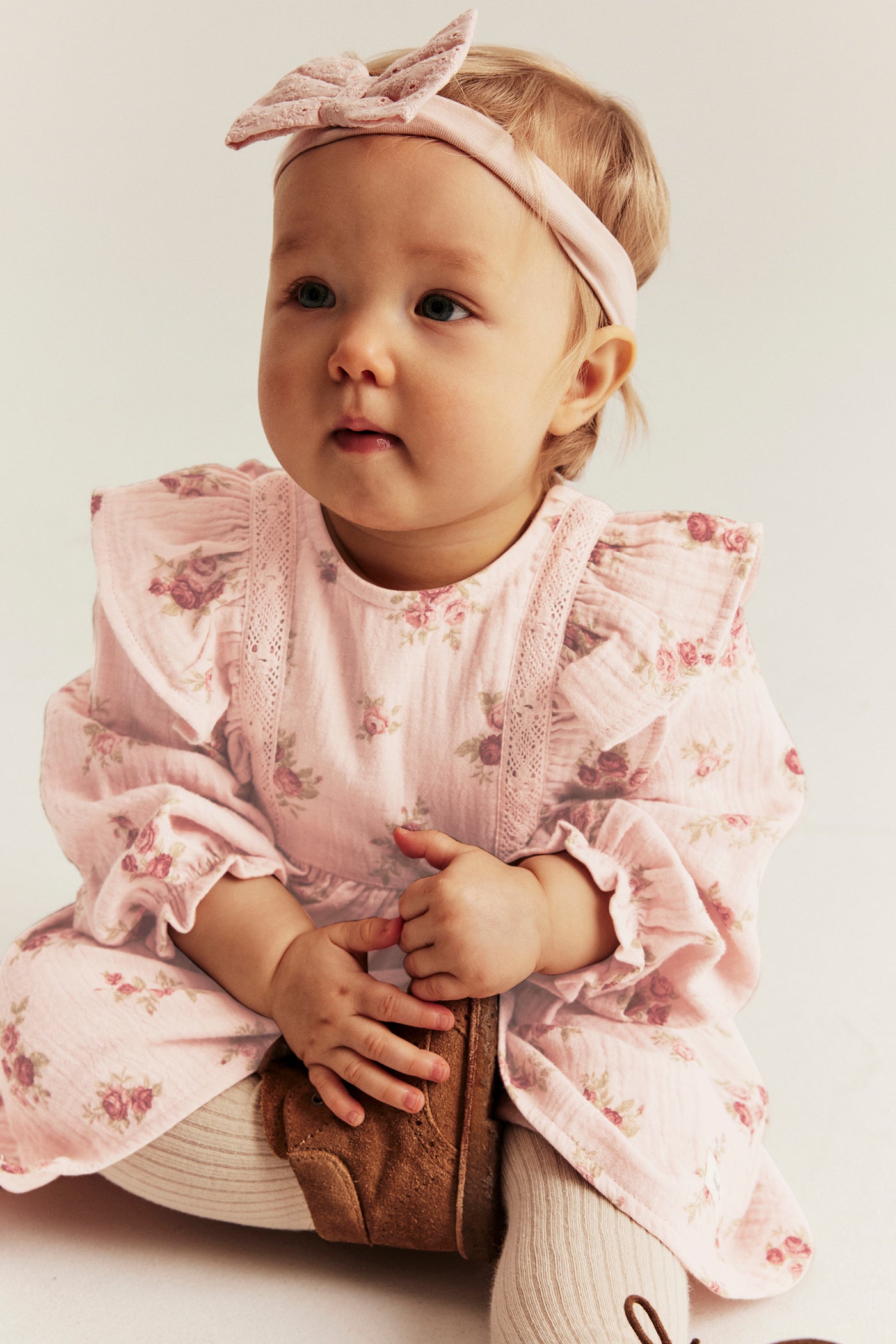 Baby pink floral dress with frills