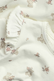 Baby white floral bear bodysuit