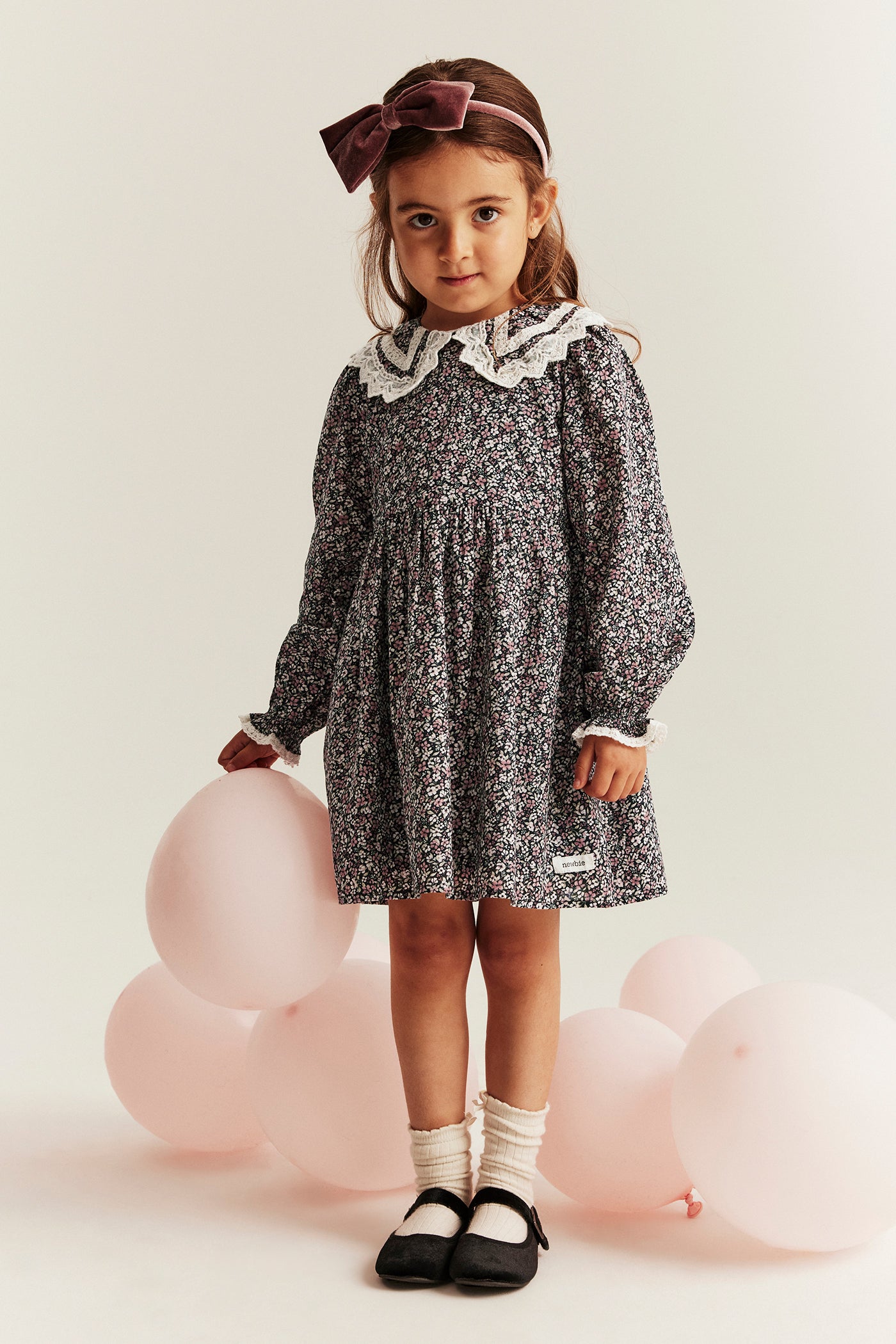Kids black ditsy floral dress