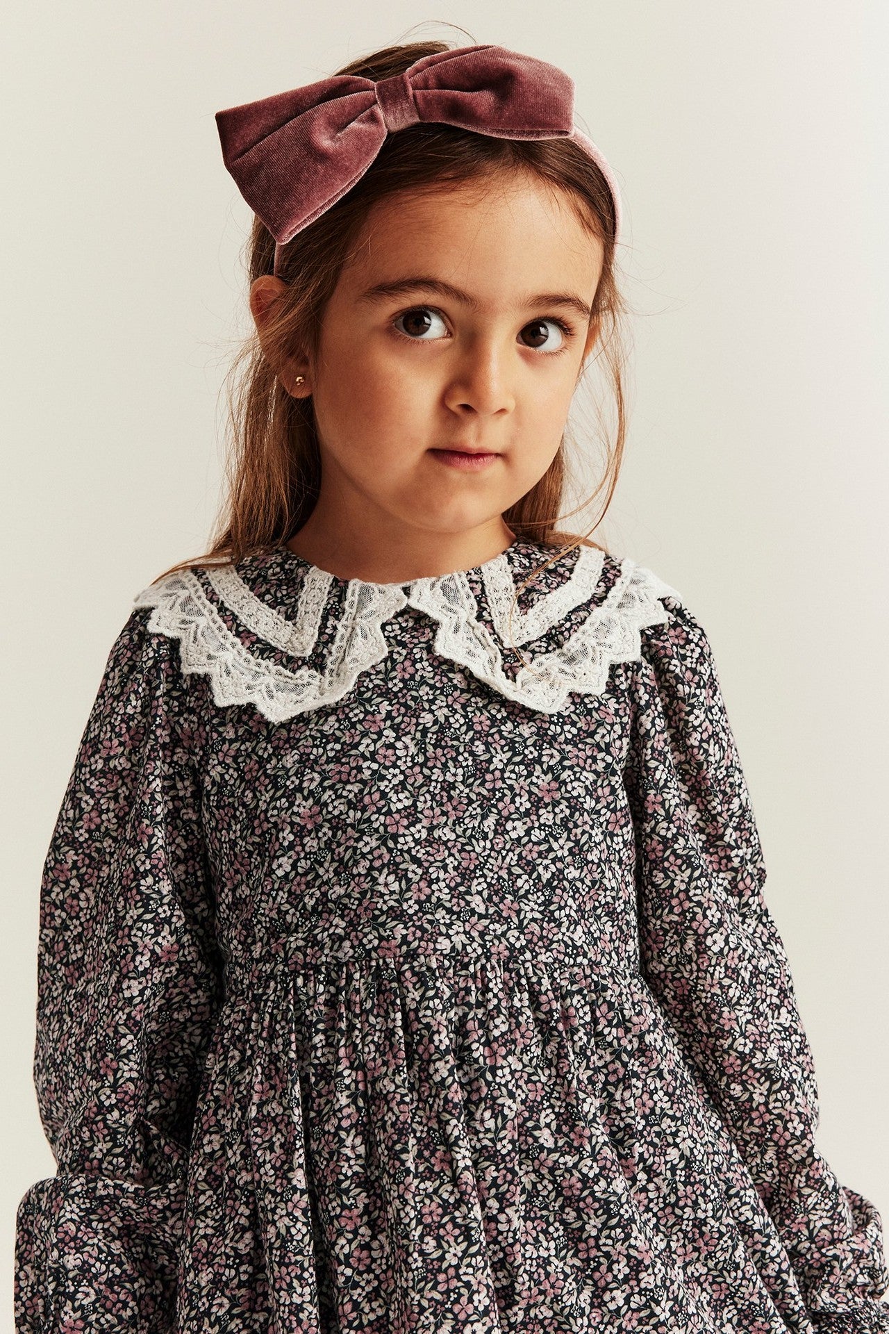 Kids black ditsy floral dress