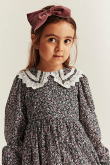 Kids black ditsy floral dress