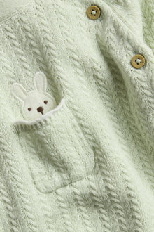 Baby green knitted cardigan with rabbit appliqué