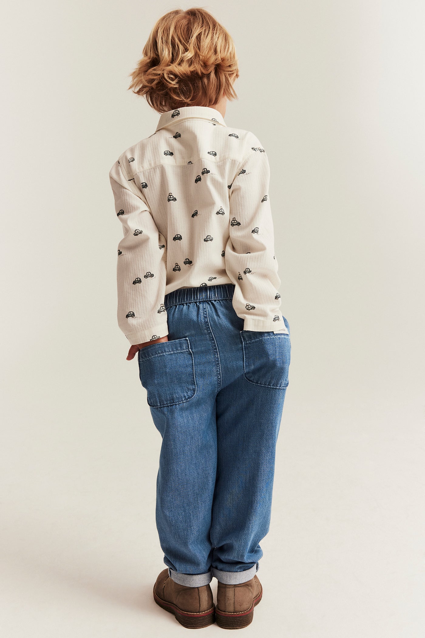 Kids blue denim trousers with drawstring