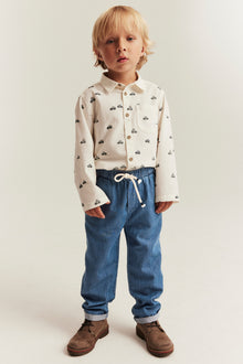 Kids blue denim trousers with drawstring