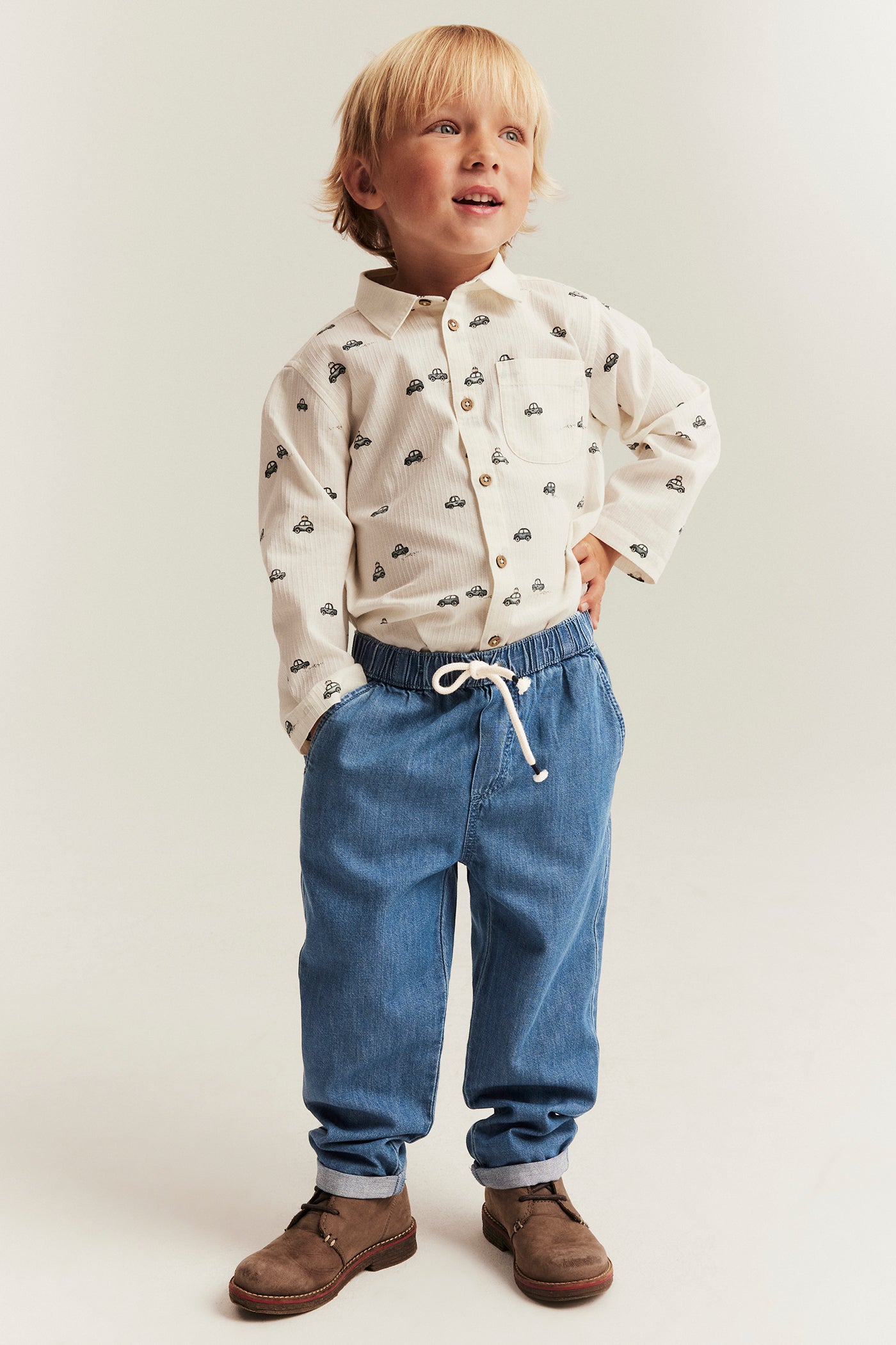 Kids blue denim trousers with drawstring