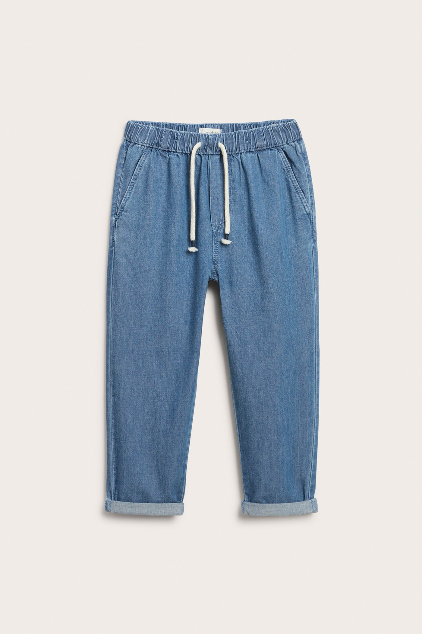 Kids blue denim trousers with drawstring