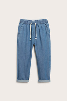 Kids blue denim trousers with drawstring