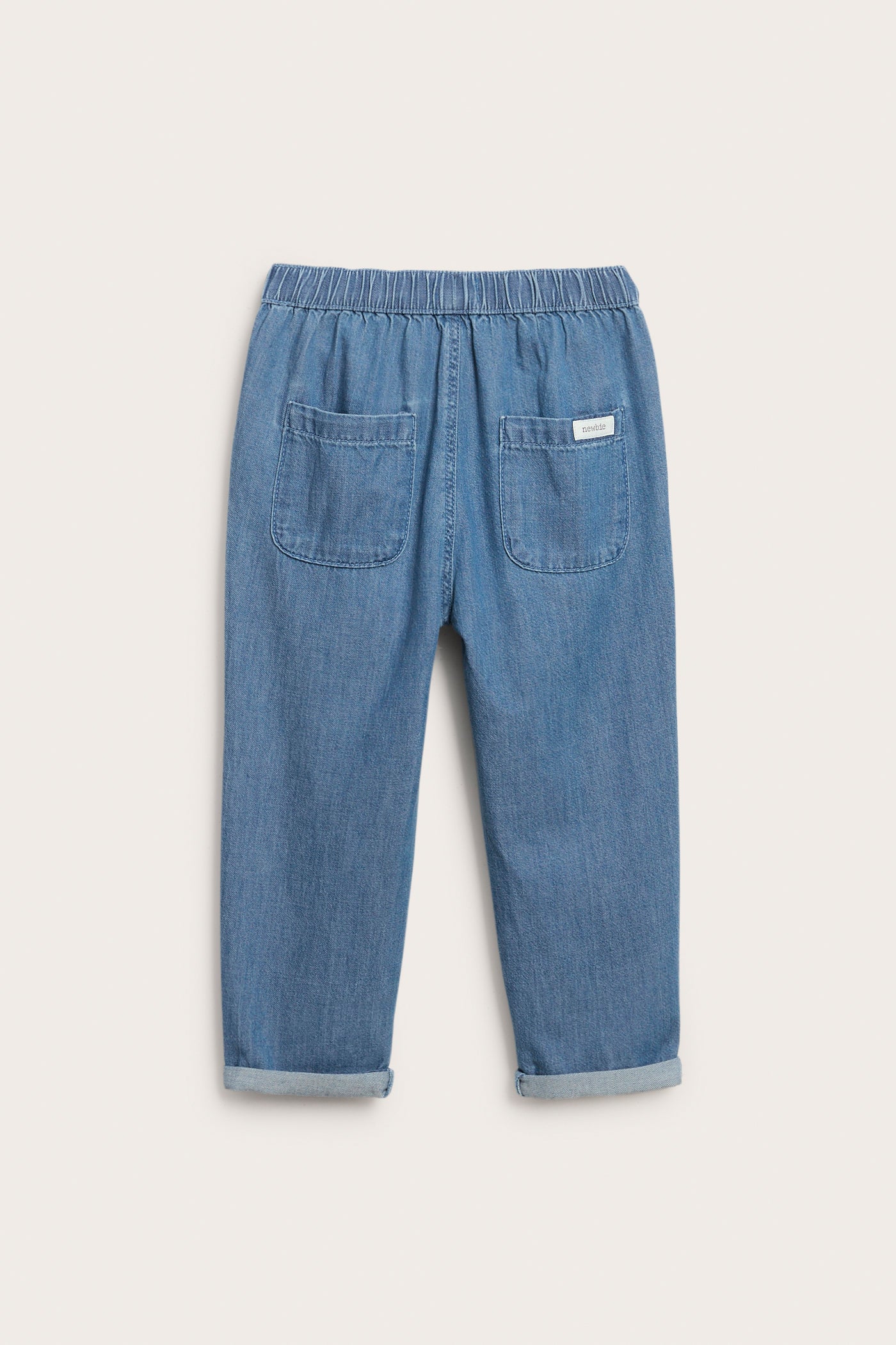 Kids blue denim trousers with drawstring