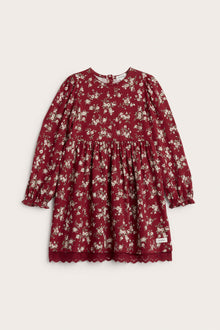 Kids´ red floral dress with puff sleeves