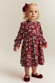 Baby red floral dress with puff sleeves