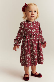 Baby red floral dress with puff sleeves