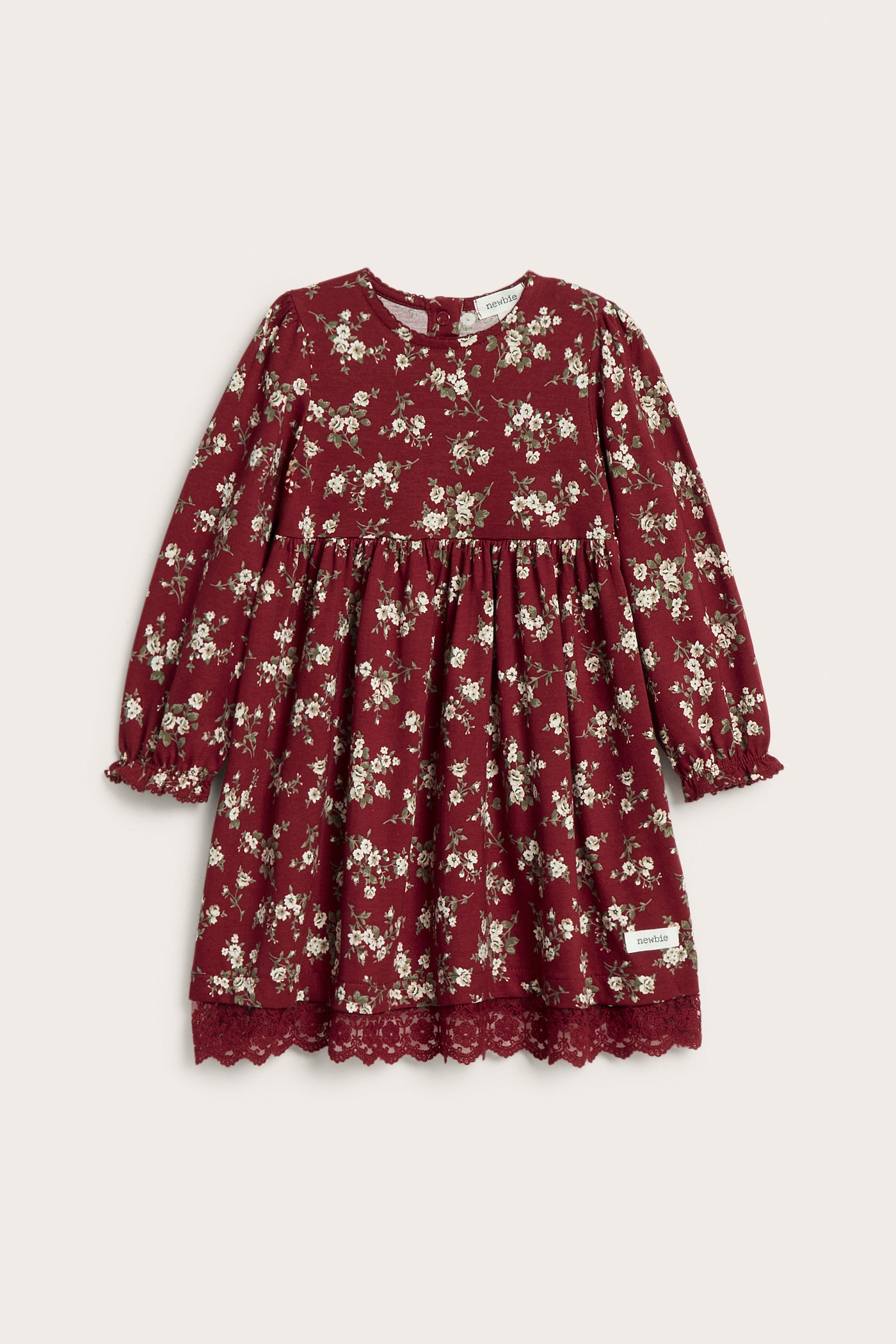 Baby red floral dress with puff sleeves