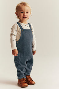 Baby blue dungarees in herringbone