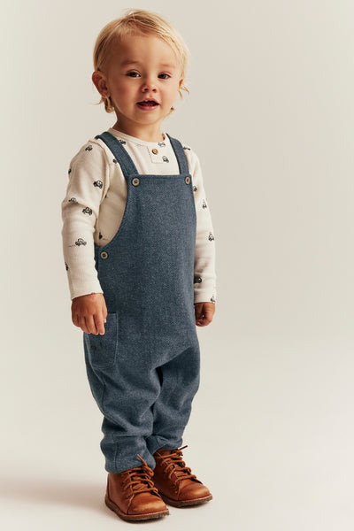 Baby blue dungarees in herringbone