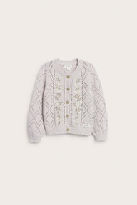 Baby purple knitted cardigan with flowers