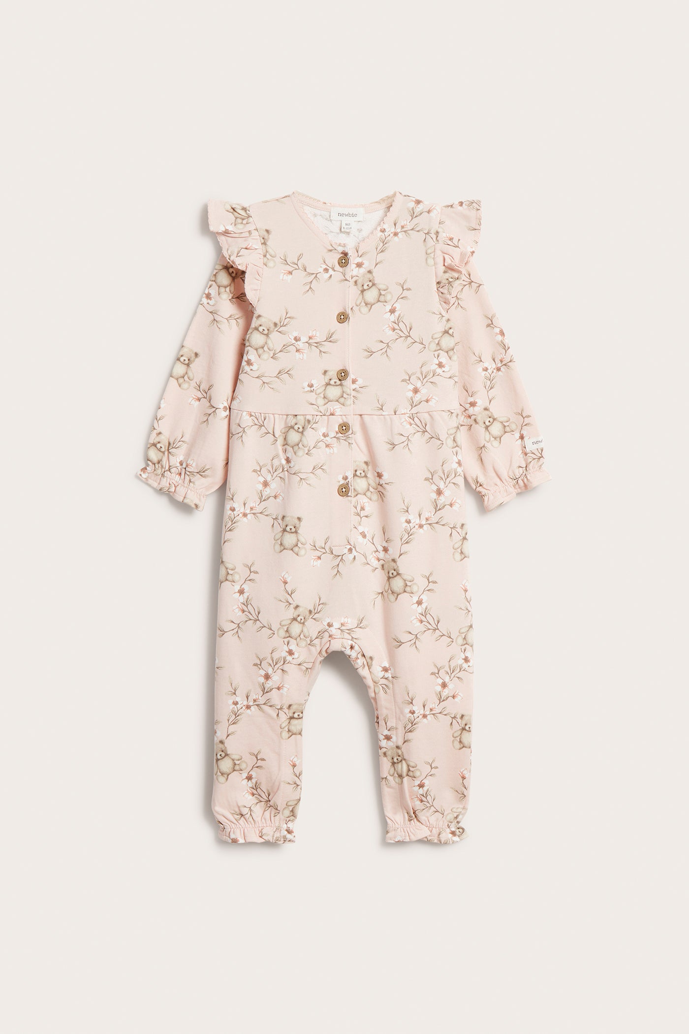 Baby pink floral frill teddy bear jumpsuit