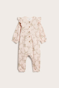Baby pink floral frill teddy bear jumpsuit