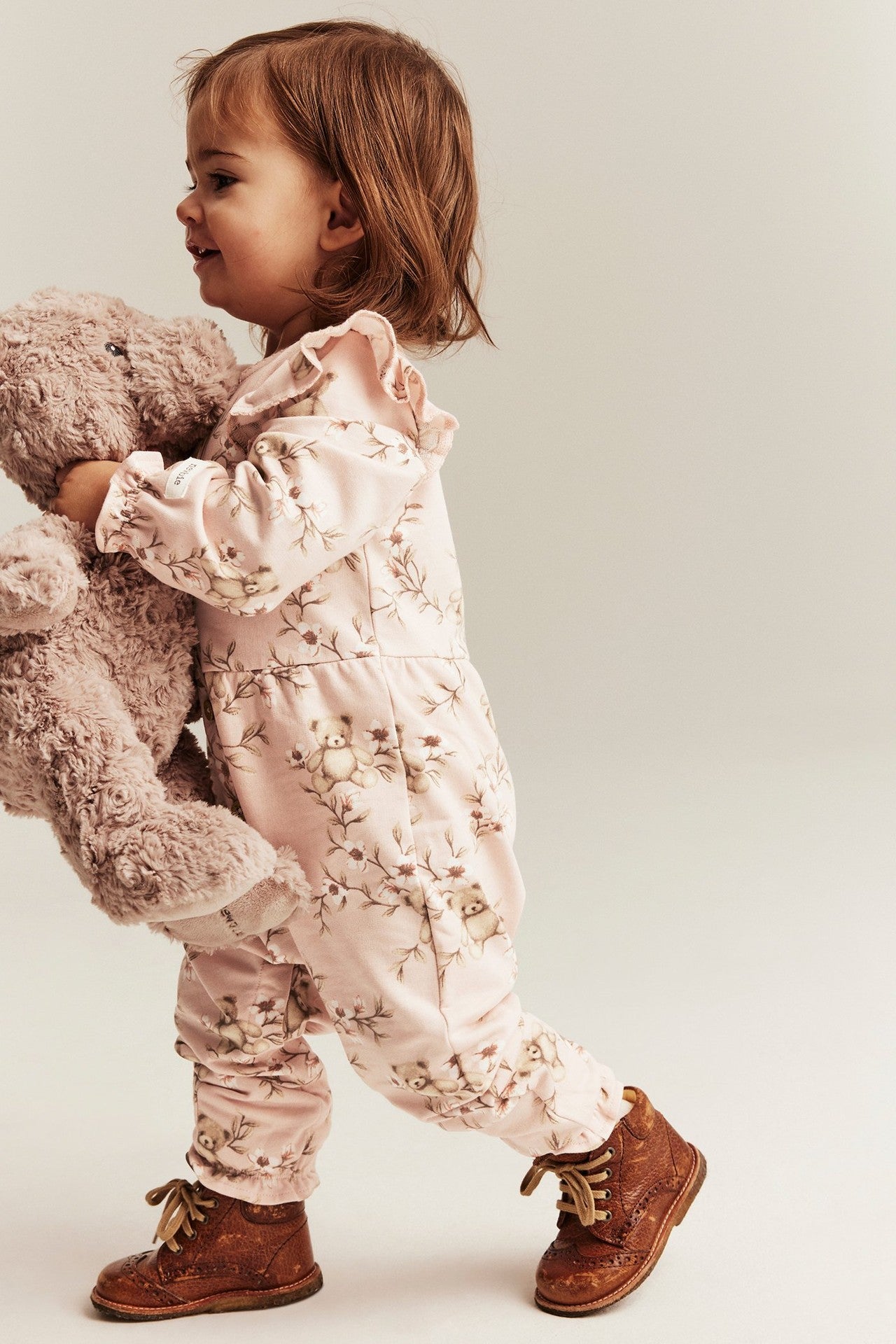 Baby pink floral frill teddy bear jumpsuit