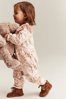 Baby pink floral frill teddy bear jumpsuit