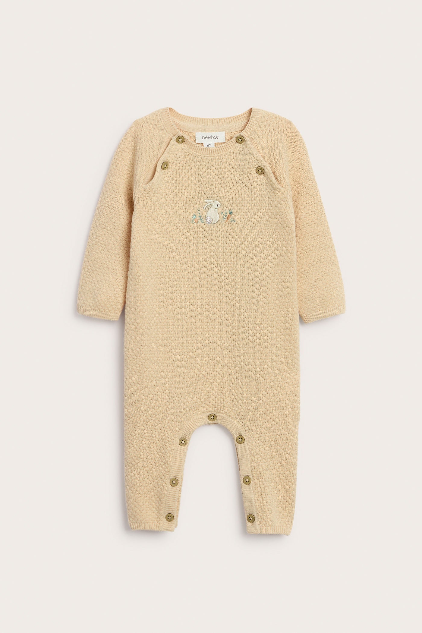 Baby orange knitted jumpsuit with embroidered rabbit