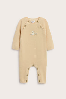 Baby orange knitted jumpsuit with embroidered rabbit