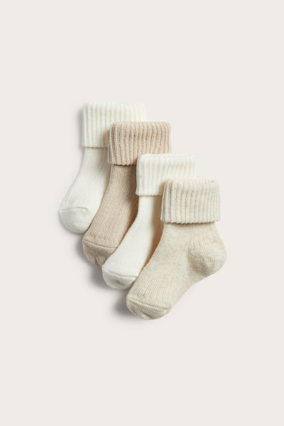 Baby beige/white folded cuff socks 4pk