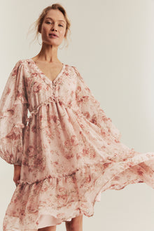 Women's pink floral chiffon dress