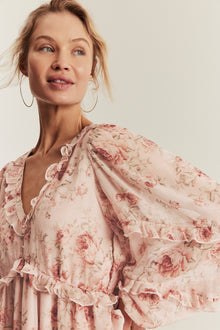 Women's pink floral chiffon dress