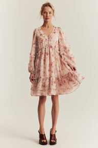 Women's pink floral chiffon dress