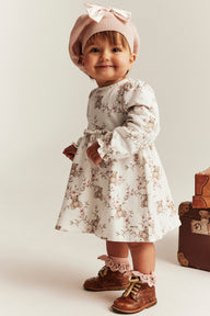 Baby white floral dress with teddy bears