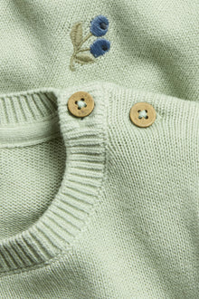 Baby green knitted jumper with blueberries