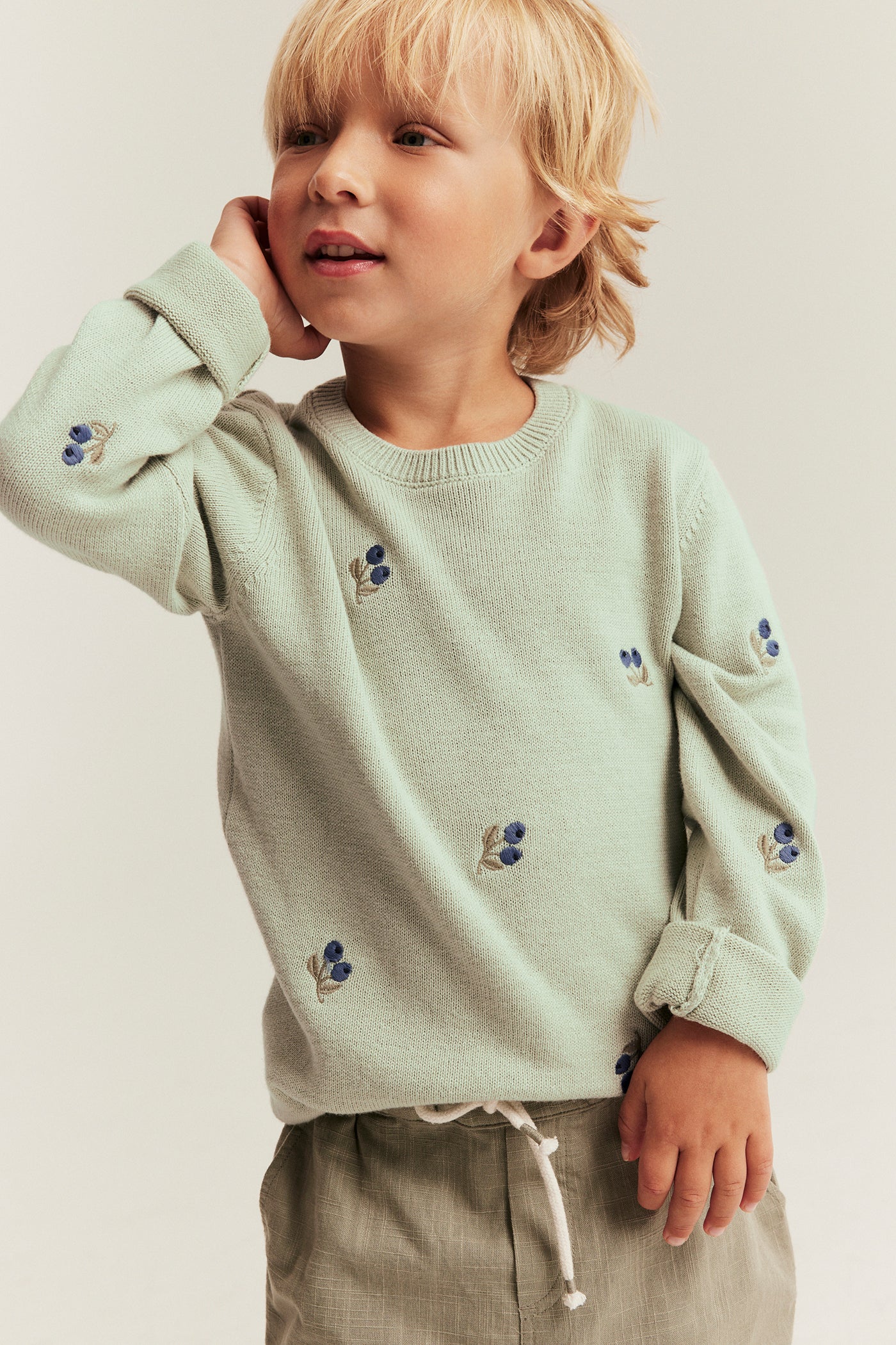 Baby & kids green knitted jumper with blueberries