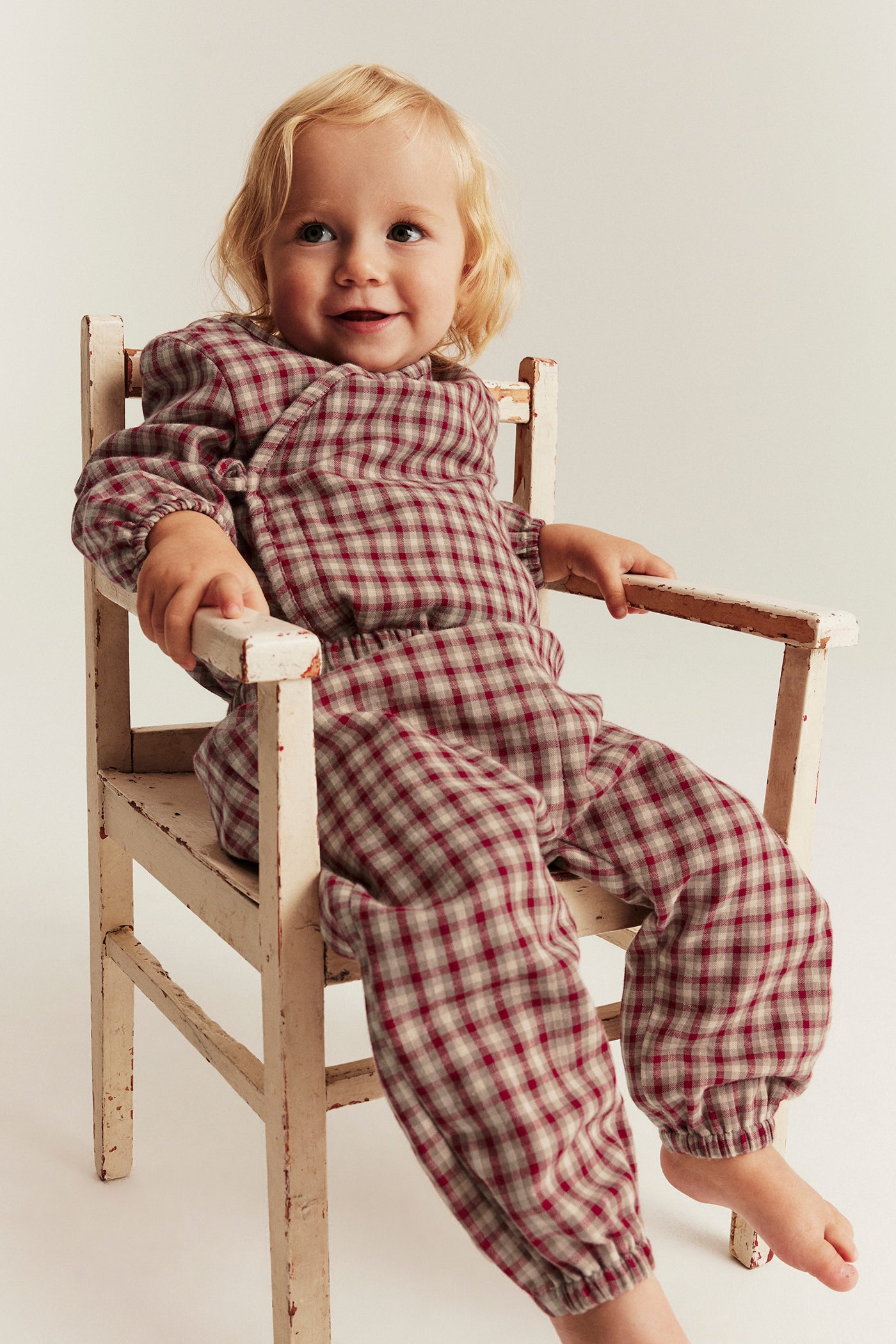 Baby red checked woven trousers