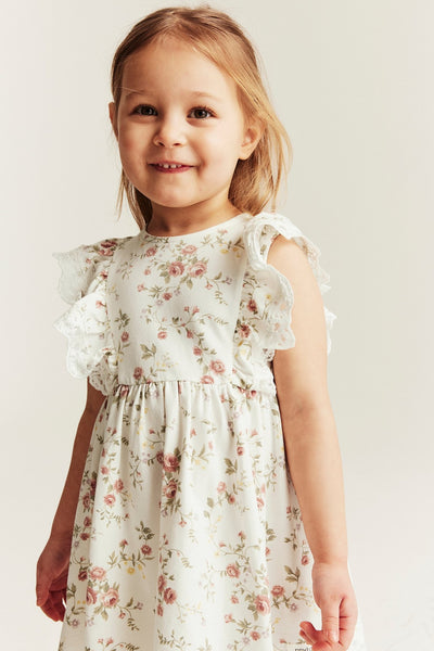 Kids white floral sleeveless dress