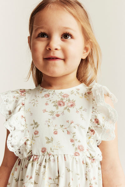 Kids white floral sleeveless dress