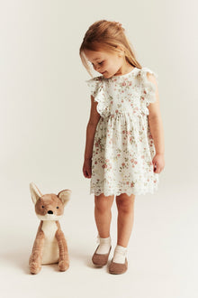 Kids white floral sleeveless dress