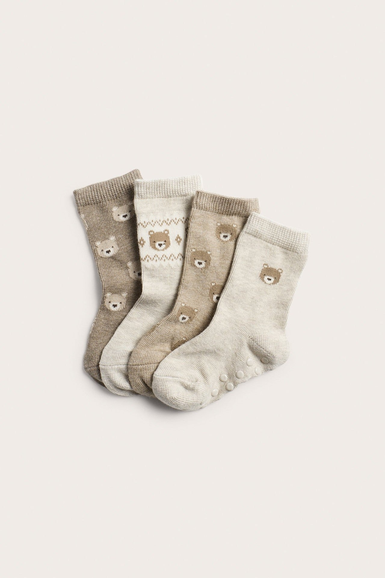 Baby beige teddybear socks 4-pack