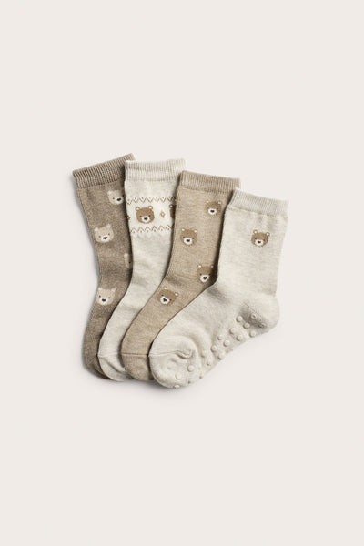 Kids' beige teddybear socks 4-pack