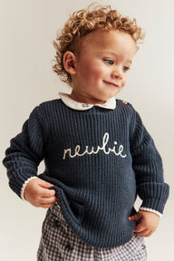 Baby blue knitted jumper with Newbie logo