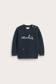Baby blue knitted jumper with Newbie logo