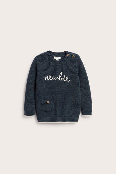 Baby blue knitted jumper with Newbie logo
