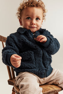 Baby blue pile jacket with bear embroidery