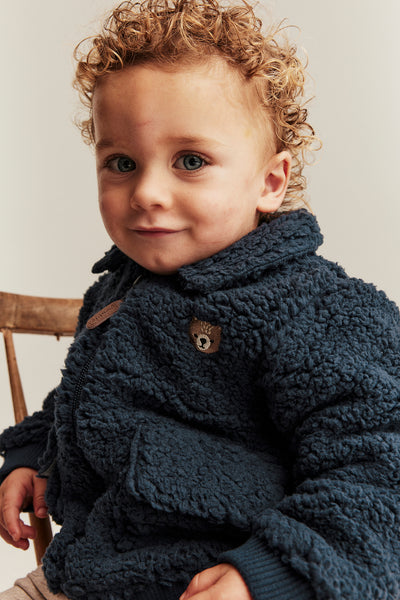 Baby blue pile jacket with bear embroidery