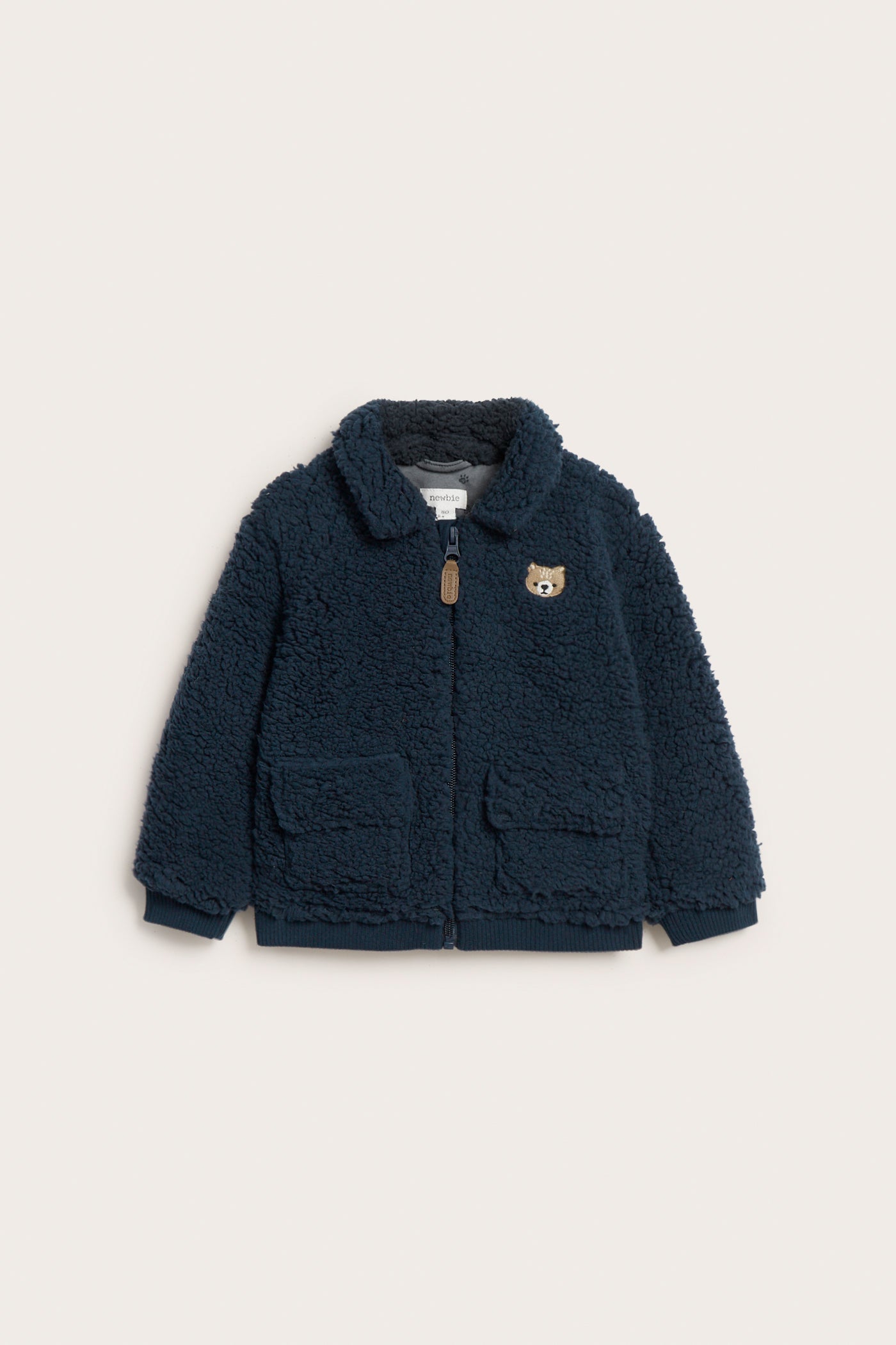 Baby blue pile jacket with bear embroidery
