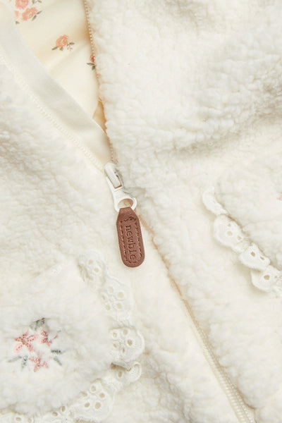 Baby white pile jacket with collar and lace