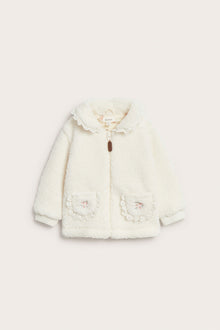 Baby white pile jacket with collar and lace